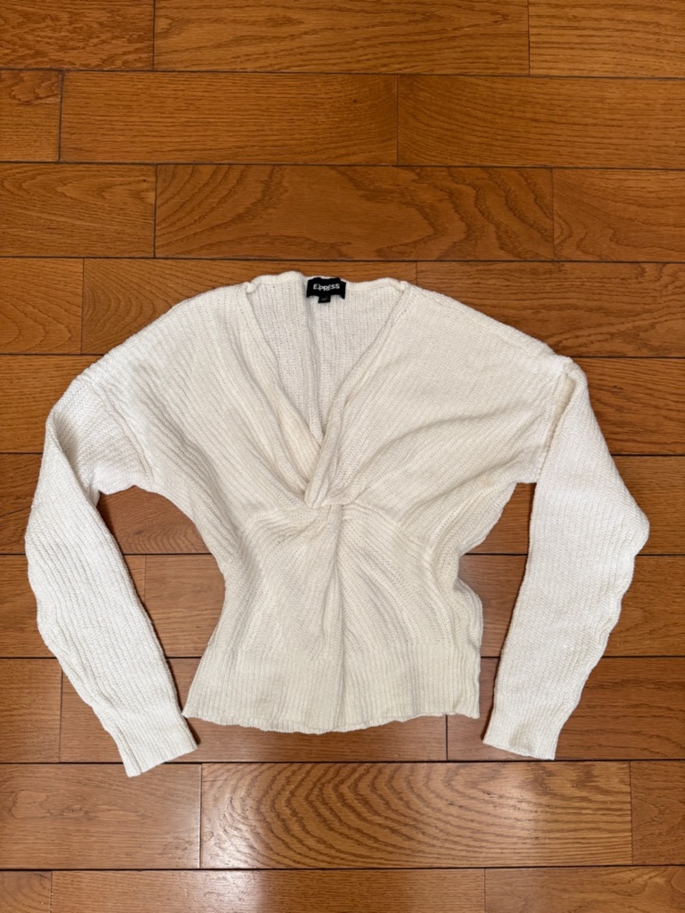 Express Ivory Twist-Front Ribbed Cardigan